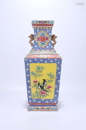 chinese qing dynasty blue glazed porcelain square vase