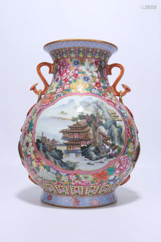 chinese qing dynasty famille rose porcelain binaural pot