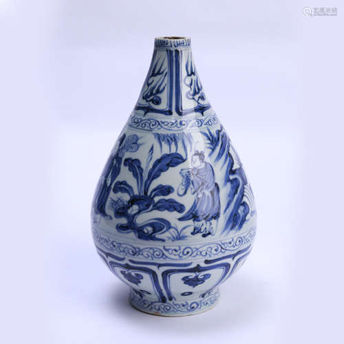 Blue and white figures with Musa patterns