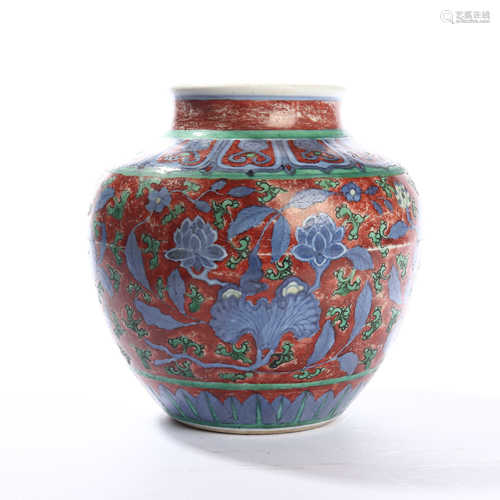 Red glaze pink color flower decorative pot in the middle of Qing Dynasty