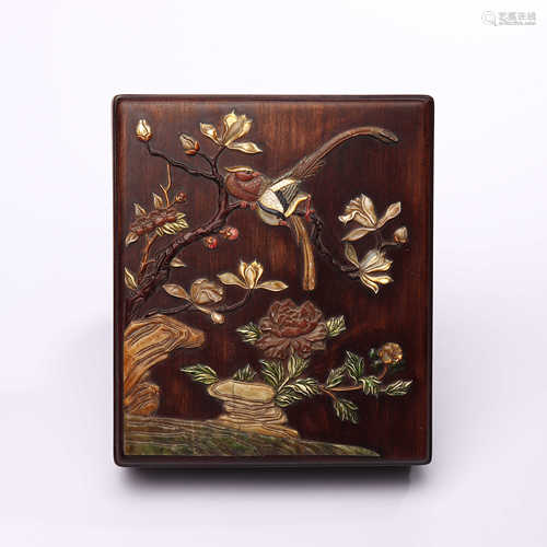 Rosewood inlaid flower and bird study box