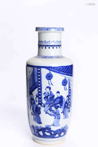 Blue and white figure flower ornamented mallet bottle