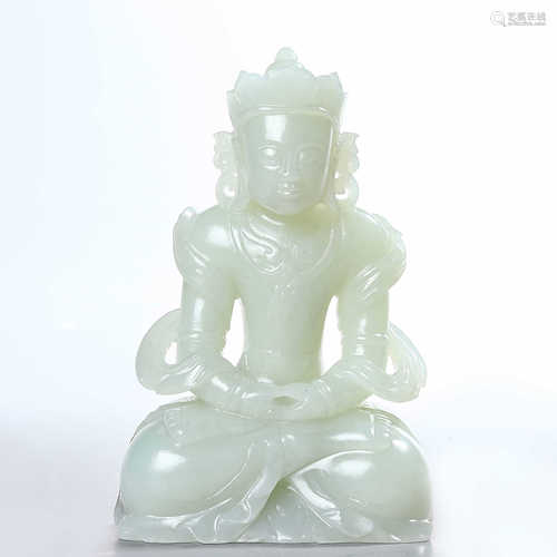 Tara statue of Hetian jade and white jade seed material