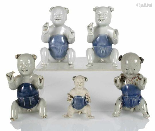 Blue and white doll porcelain sculpture group