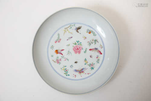 Famille rose flower and bird pattern plate