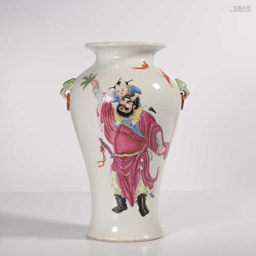 Double Elephant Ear bottle with famille rose figure pattern