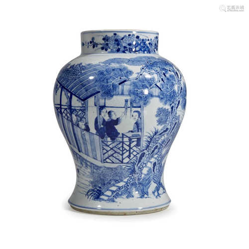 Blue and white figure general pot