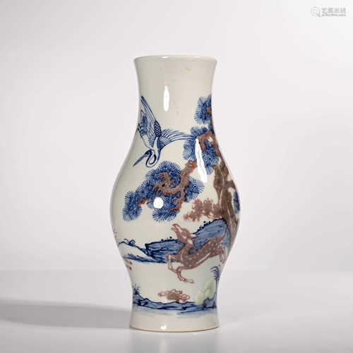 Blue and white underglaze red flower decorative bottle