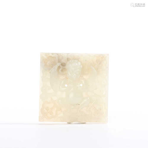 Hetian jade, white jade, Hu people's decorative jade belt plate