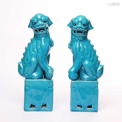 A pair of blue glazed Lions