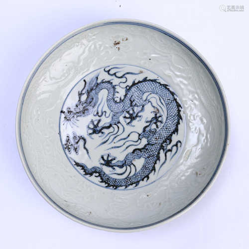 Blue and white dark dragon plate