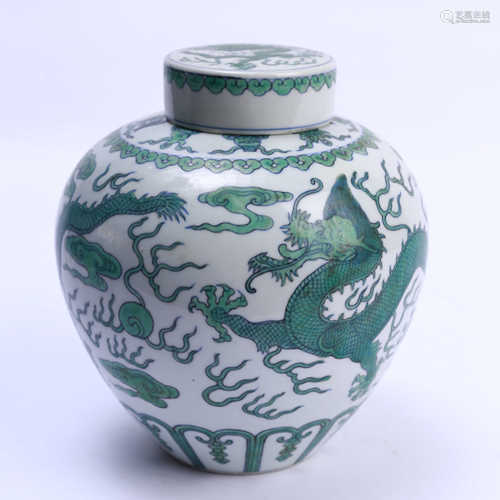 Green glaze Erlong Xizhu decorative jar