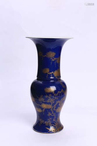 Phoenix Tail statue decorated with blue glaze, gold painting and flower patterns