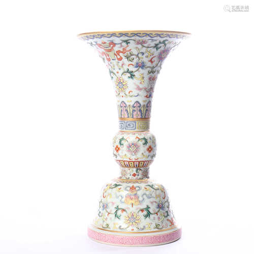 The flower goblet decorated with famille rose