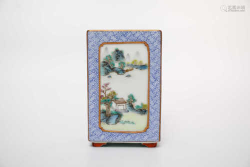 Square pen holder with Fencai window and landscape pattern