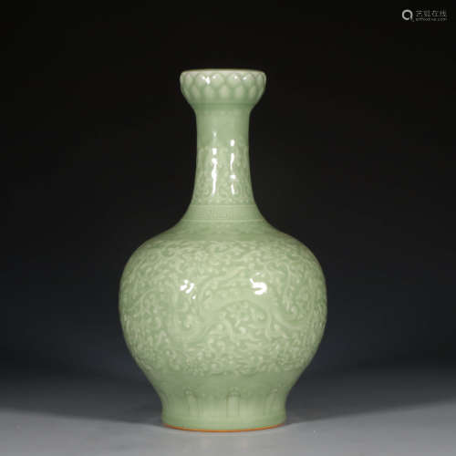 A Chinese Celadon Glaze Floral Porcelain Vase With 7 Holes