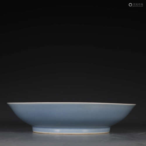 A Chinese Azure-glazed Floral Carved Porcelain Plate