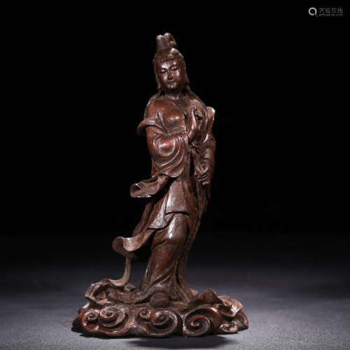 A Chinese Bamboo Carved Guanyin Statue