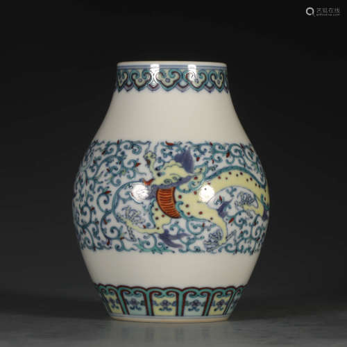 A Chinese Clashingcolor Chi Dragon Pattern Floral Porcelain Zun