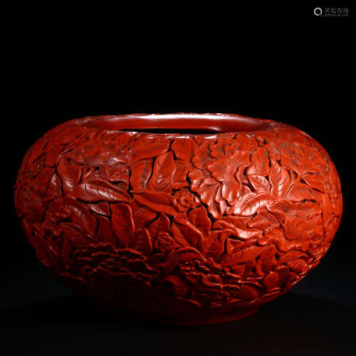 A Chinese Floral Carved Lacquerware Brush Washer