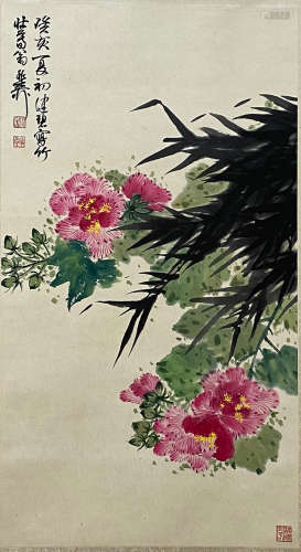 A Chinese Flowers Painting, Xie Zhiliu Mark