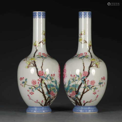 A Pair of Chinese Enamel Floral Porcelain Vase