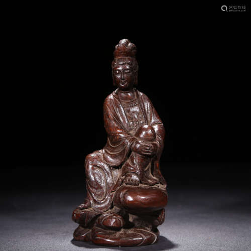 A Chinese Bamboo Carved Guanyin Statue