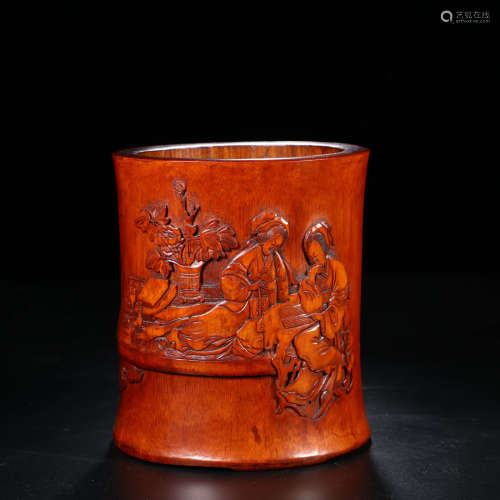 A Chinese Character Story Carved Bamboo Brush Pot