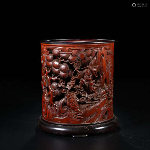 A Chinese Carved Bamboo Figure Brush Pot