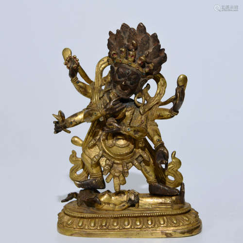 A Chinese Gild Bronze Statue of Six Arms Mahahala