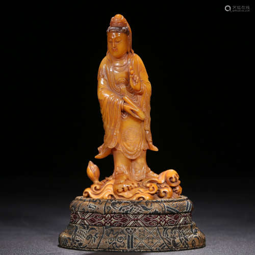 A Chinese Tianhuang Stone Carved Guanyin Statue