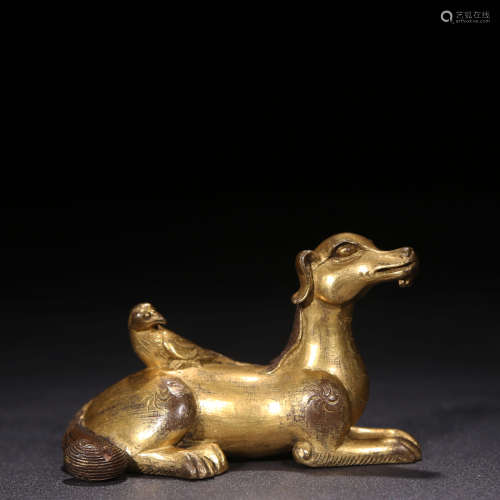 A Chinese Gild Bronze Beast Shaped Paper Weight