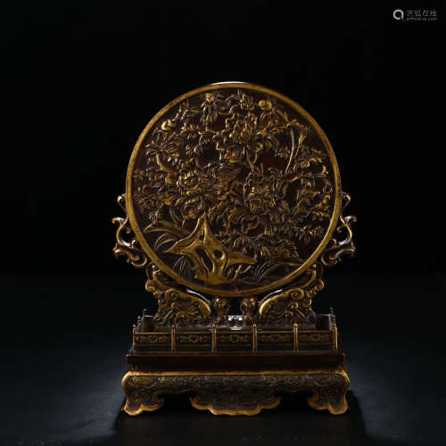 A Chinese Gild Bronze Floral Table Screen