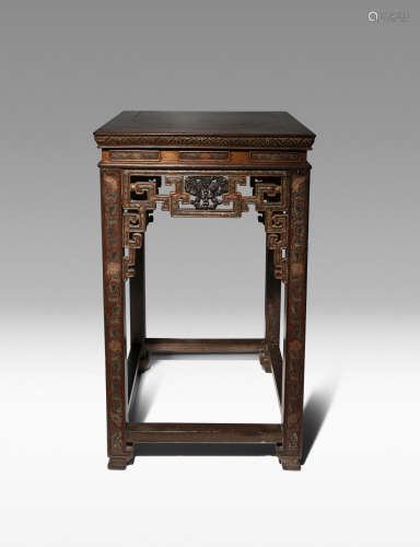 A LARGE CHINESE JI CHI MU STAND 18TH CENTURY With a square wood top, the frieze carved with stylised