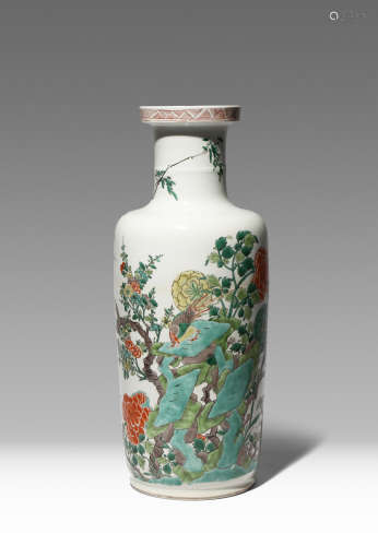 A CHINESE FAMILLE VERTE 'BIRDS AND FLOWERS' ROULEAU VASE KANGXI 1662-1722 Painted with a pheasant