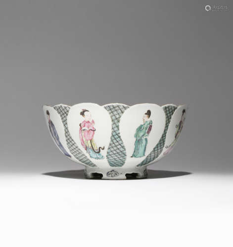 A CHINESE FAMILLE ROSE MOULDED BOWL YONGZHENG 1723-35 The U-shaped body moulded as a flowerhead,