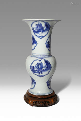 A CHINESE BLUE AND WHITE 'BAXIAN' YEN YEN VASE KANGXI 1662-1722 Painted to the exterior in