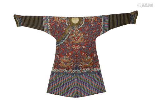 A CHINESE BROWN-GROUND KESI 'NINE DRAGON' ROBE QING DYNASTY Finely worked in gold threads with