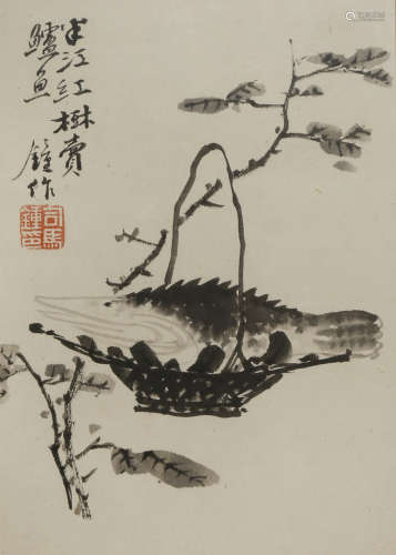 SIMA ZHONG (19TH CENTURY) A PERCH IN A BASKET A Chinese painting, ink on paper, inscribed and signed