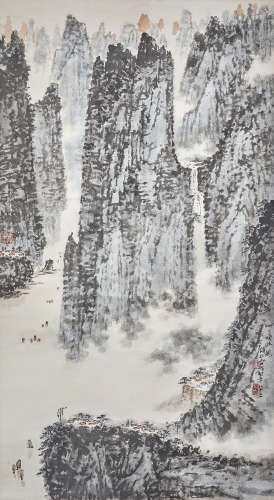 QIAN SONGYAN (1899-1985) A MAJESTIC VIEW OF THE THREE GORGES A Chinese scroll painting, ink and