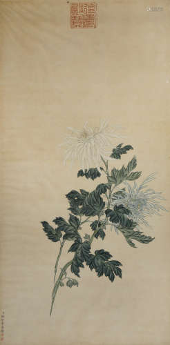 AFTER LANG SHINING/GIUSEPPE CASTIGLIONE (19TH CENTURY) CHRYSANTHEMUM A Chinese painting, ink and