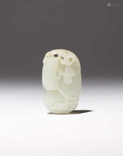 A CHINESE PALE CELADON JADE 'GOURDS' PENDANT 18TH CENTURY Carved as a large gourd growing from a