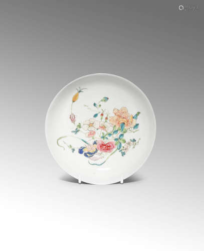 A CHINESE FAMILLE ROSE RUBY-BACK DISH YONGZHENG 1723-35 The shallow body raised on a tapering foot