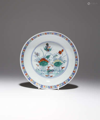 A CHINESE DOUCAI 'MANDARIN DUCK' DISH SIX CHARACTER YONGZHENG MARK AND OF THE PERIOD 1723-35 Painted