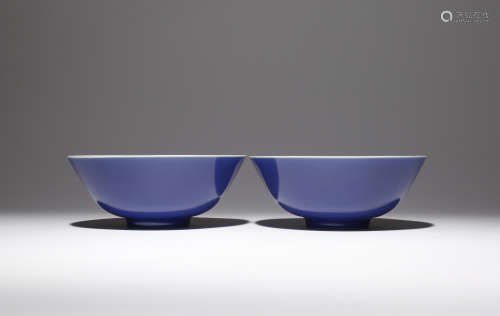 A PAIR OF CHINESE IMPERIAL BLUE GLAZED BOWLS SIX CHARACTER DAOGUANG MARKS AND OF THE PERIOD 1821-