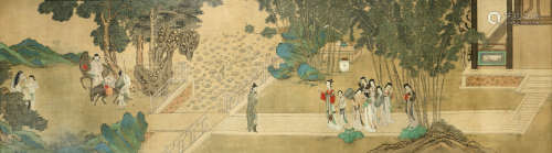 ANONYMOUS (QING DYNASTY) SERICULTURE AND IMPERIAL CONCUBINES IN A GARDEN Two Chinese paintings,