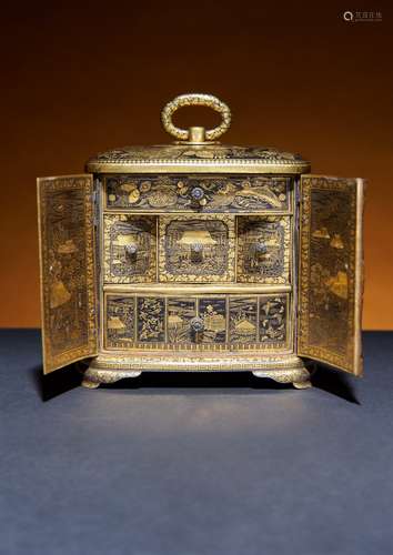 A FINE JAPANESE NOGAWA KOMAI STYLE IRON MINIATURE CABINET, KODANSU MEIJI PERIOD, 19TH OR 20TH