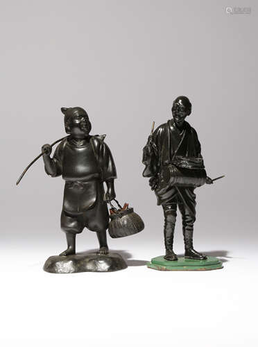 TWO JAPANESE BRONZE MODELS, OKIMONO MEIJI PERIOD, 19TH CENTURY One cast as the God of Good Fortune