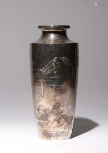 A TALL JAPANESE SILVER VASE MEIJI OR TAISHO PERIOD, 19TH OR 20TH CENTURY Of tall baluster shape, the