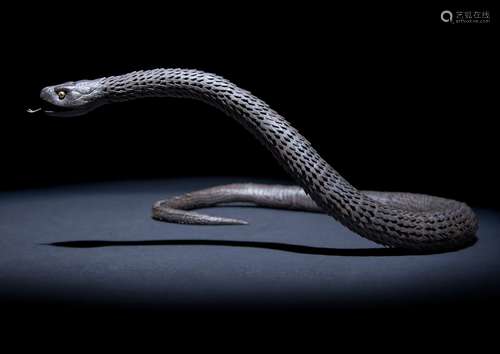 A LARGE JAPANESE MYOCHIN ARTICULATED IRON MODEL OF A SNAKE, JIZAI OKIMONO EDO OR MEIJI PERIOD,